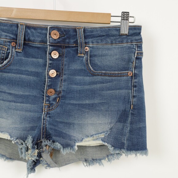 American Eagle Outfitters Distressed Button Fly Hi Rise Shortie Shorts size 6 - Picture 3 of 8